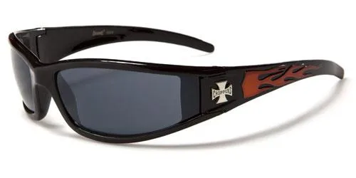 Men's Choppers Wrap Around Sunglasses with Flame Print
