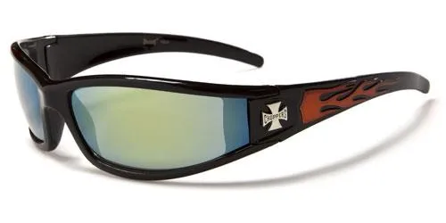 Men's Choppers Wrap Around Sunglasses with Flame Print