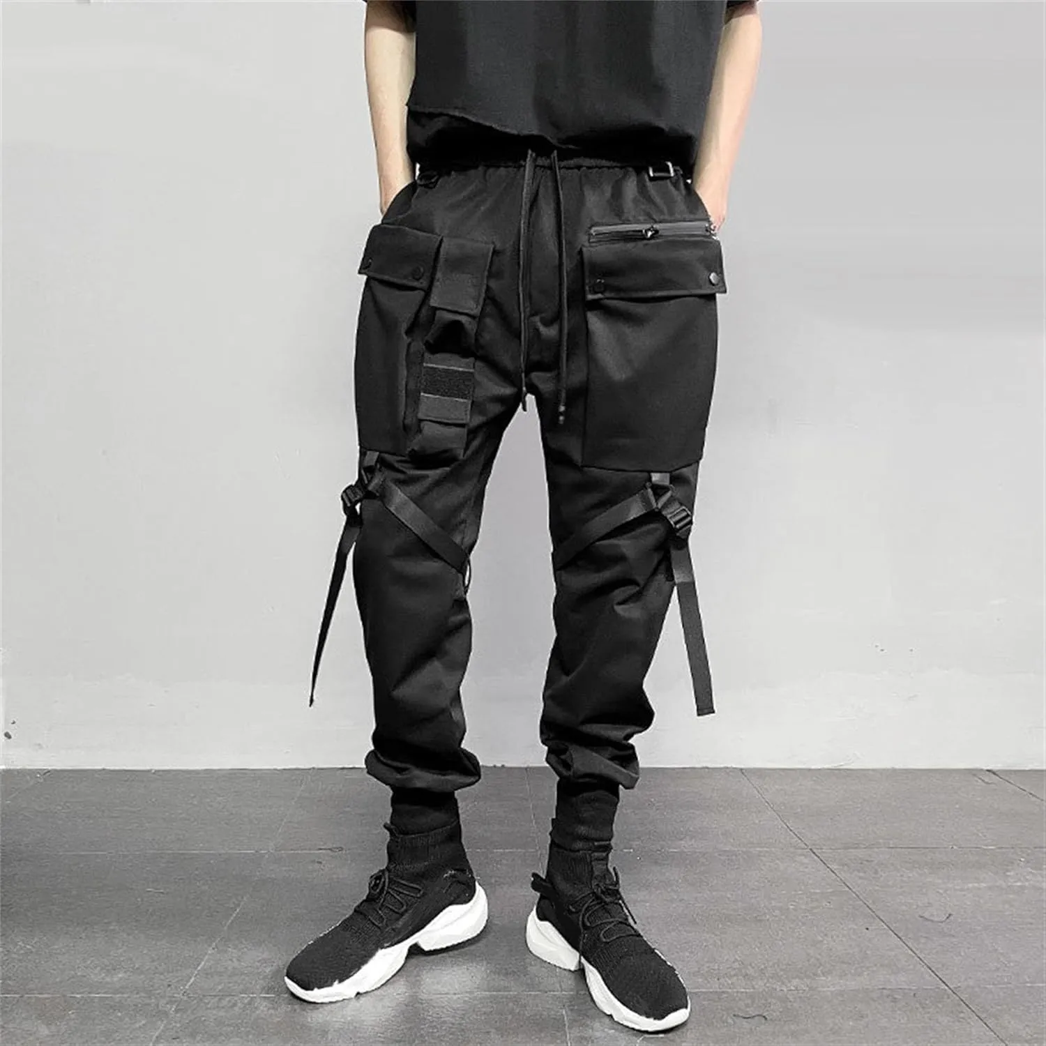 Men's Jogger Cargo Pants Streetwear Stylish Slim Fit Zipper Feet Pant Ankle Casual Harem Pants with Pocket