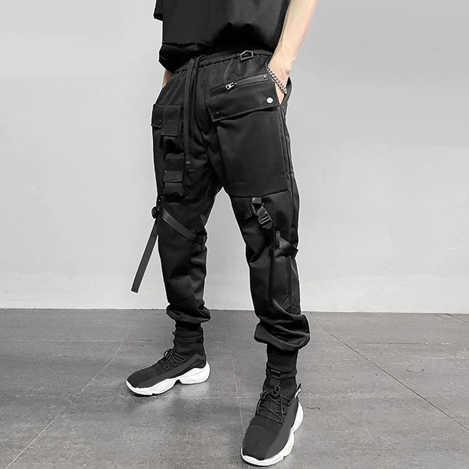 Men's Jogger Cargo Pants Streetwear Stylish Slim Fit Zipper Feet Pant Ankle Casual Harem Pants with Pocket