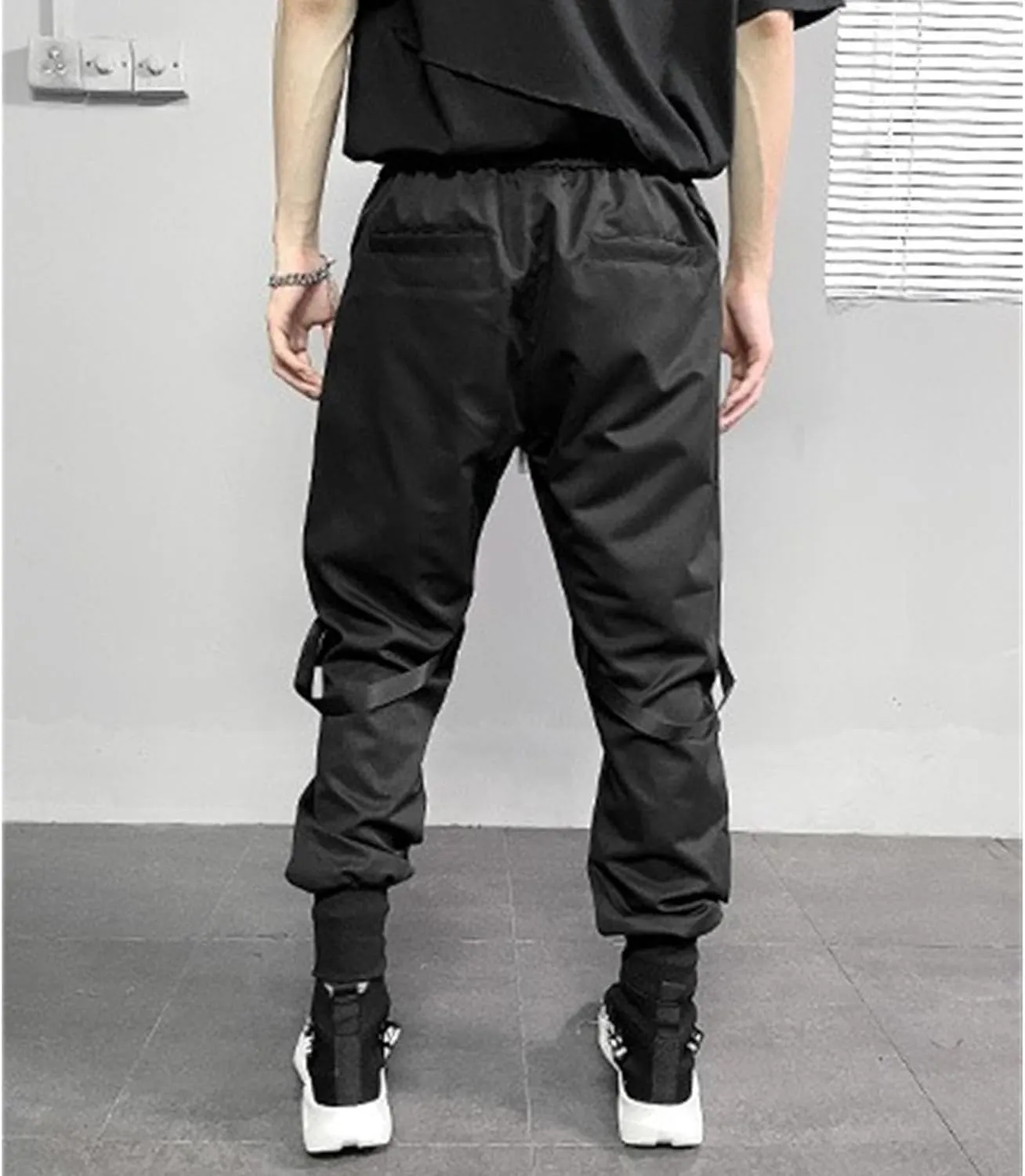 Men's Jogger Cargo Pants Streetwear Stylish Slim Fit Zipper Feet Pant Ankle Casual Harem Pants with Pocket