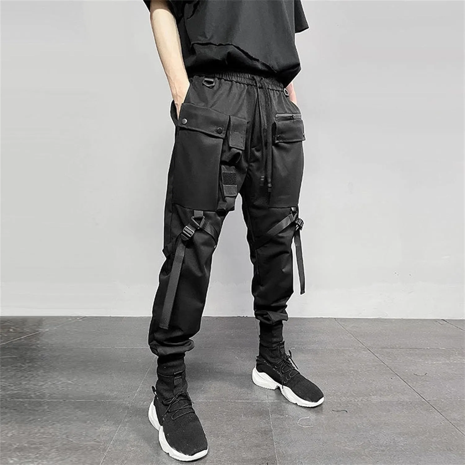 Men's Jogger Cargo Pants Streetwear Stylish Slim Fit Zipper Feet Pant Ankle Casual Harem Pants with Pocket