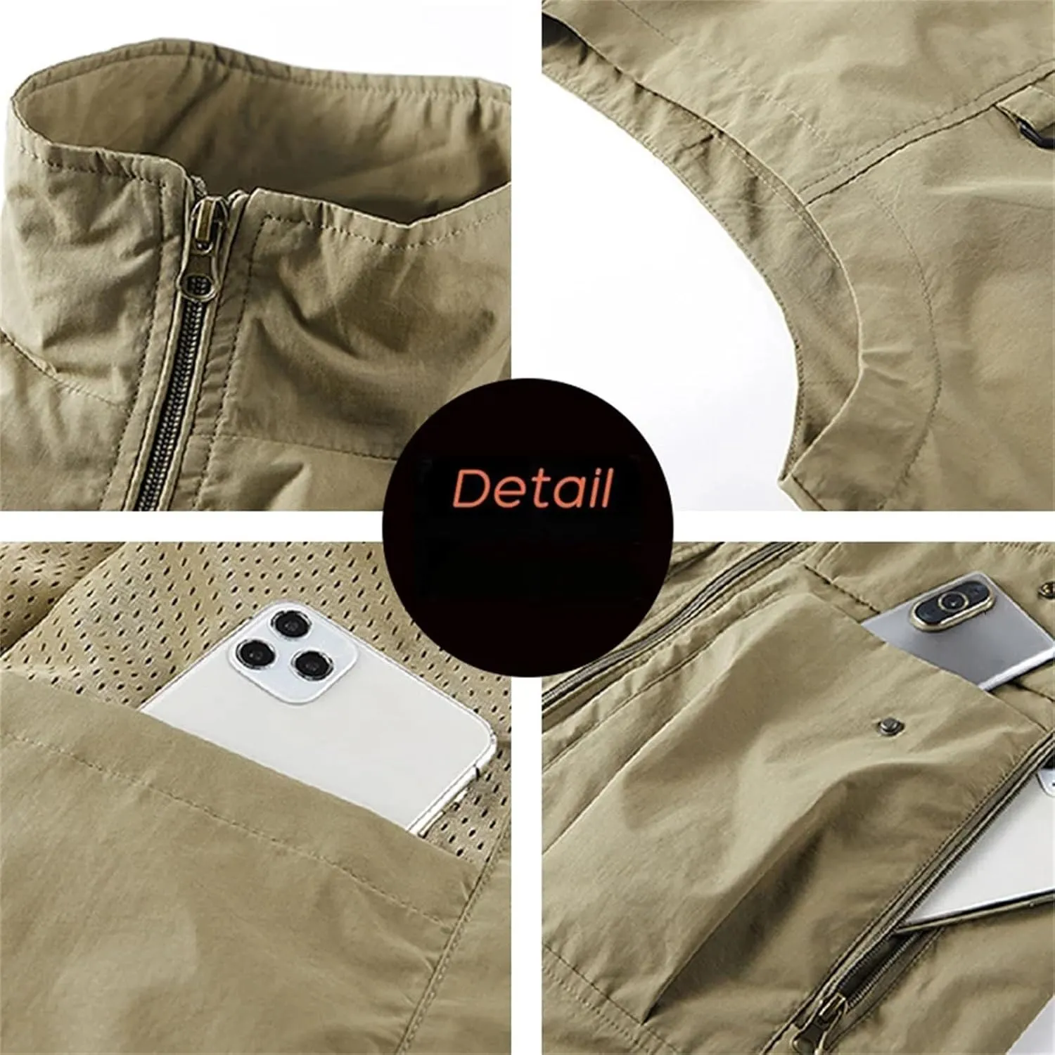 Mens Outdoor Cargo Fishing Vests Multi Pocket Sleeveless Coats Breathable Loose Casual Cardigan Waistcoat