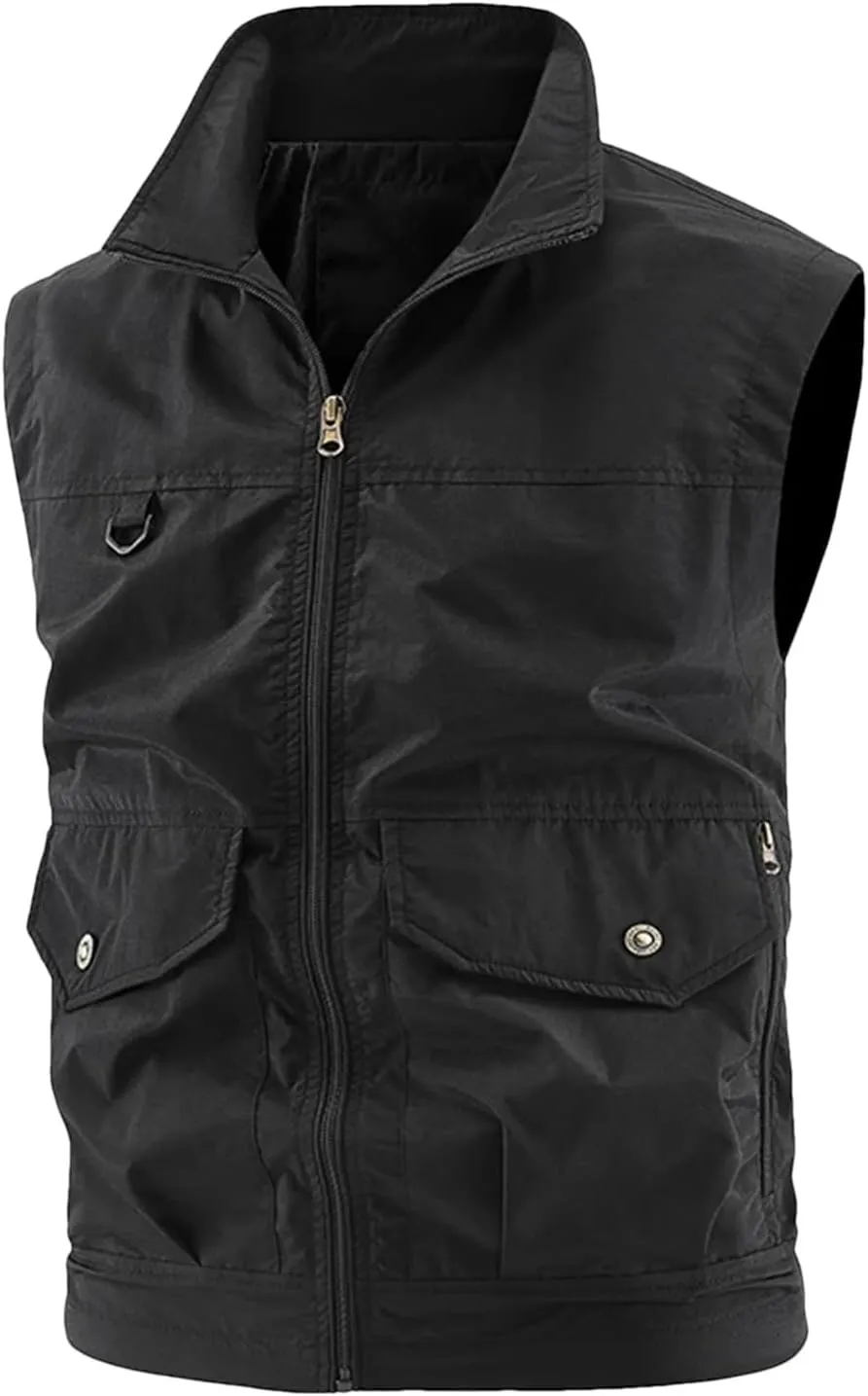 Mens Outdoor Cargo Fishing Vests Multi Pocket Sleeveless Coats Breathable Loose Casual Cardigan Waistcoat