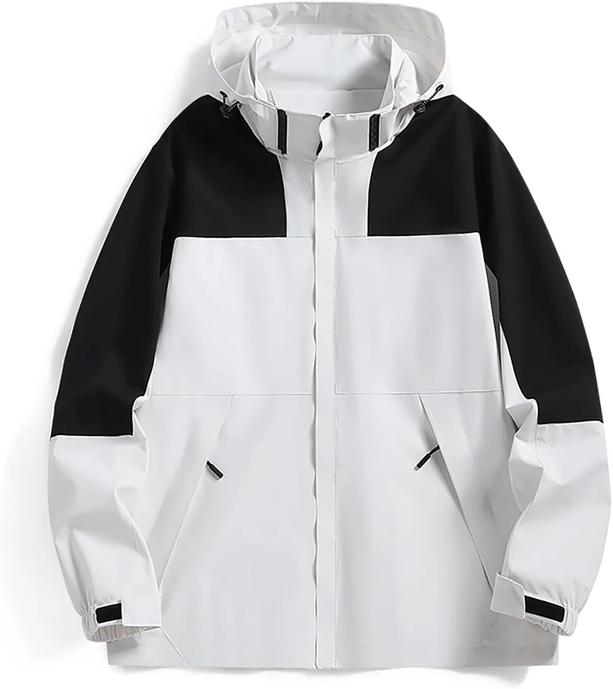 Mens Waterproof Rain Jacket Lightweight Breathable Solid Contrast Patchwork Windbreak Hooded Coat Outdoor Jacket