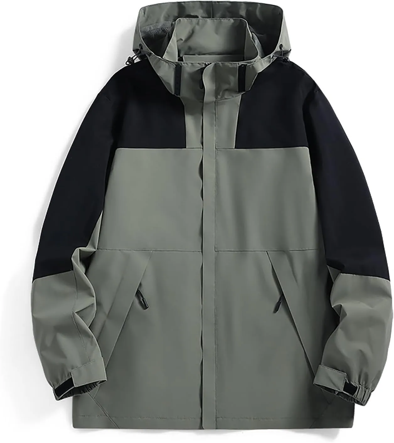 Mens Waterproof Rain Jacket Lightweight Breathable Solid Contrast Patchwork Windbreak Hooded Coat Outdoor Jacket