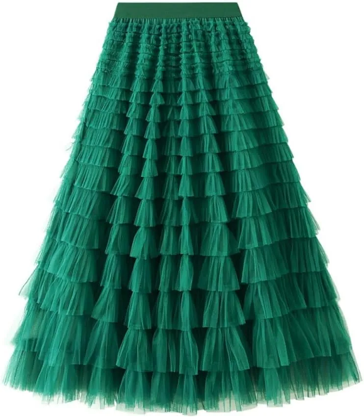 Mesh Flounce Temperament Skirt Womens 2024 New Ladies Cake Skirt Elegant Tulle Maxi Skirt for Women
