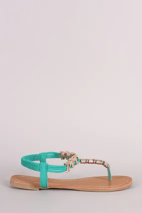 Metallic Ornament Embellished T-Strap Flat Sandal