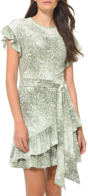 Michael Kors Womens Sunbleached Ruffled Wrap Dress