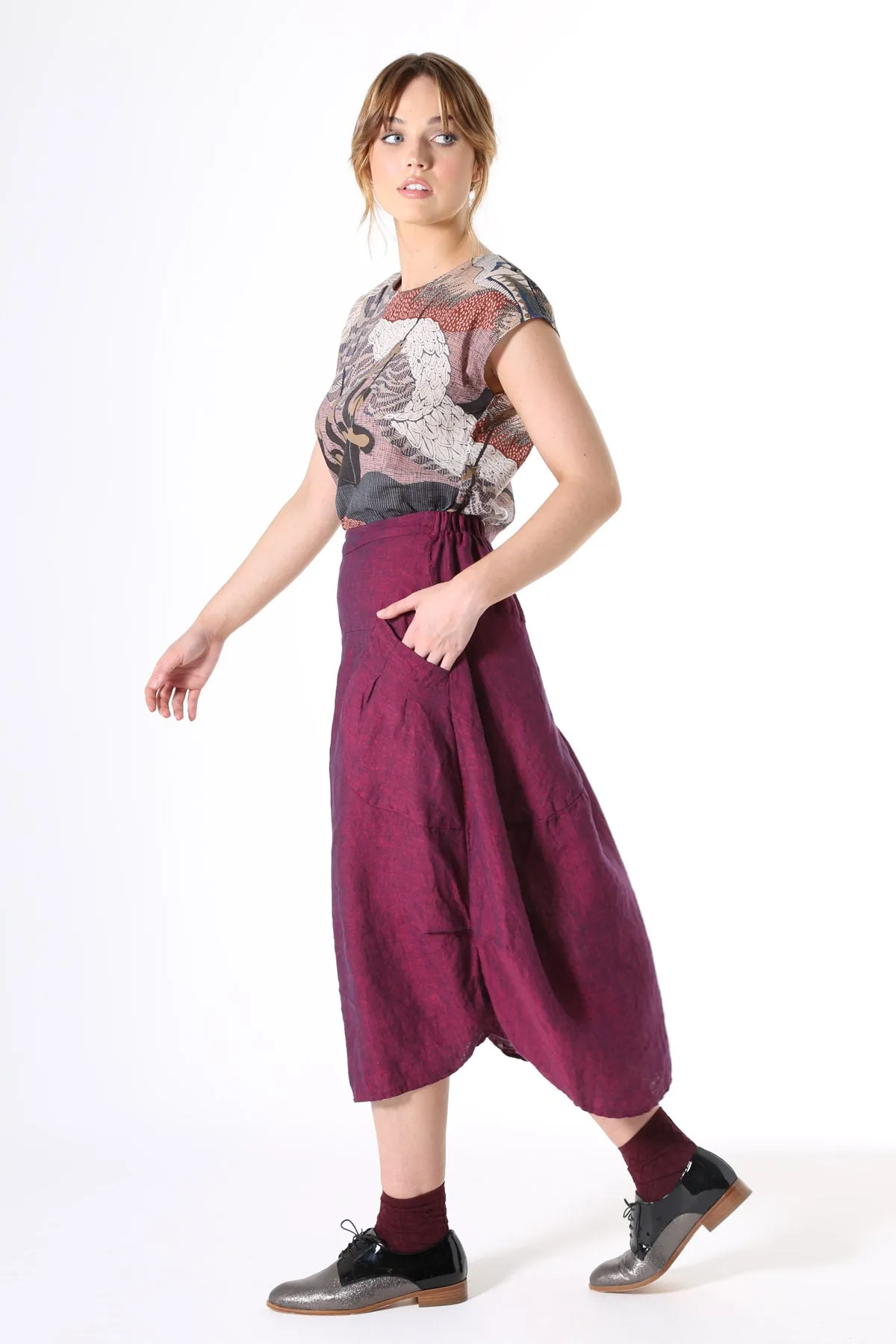 Milwaukee Rosa Linen Skirt Plum