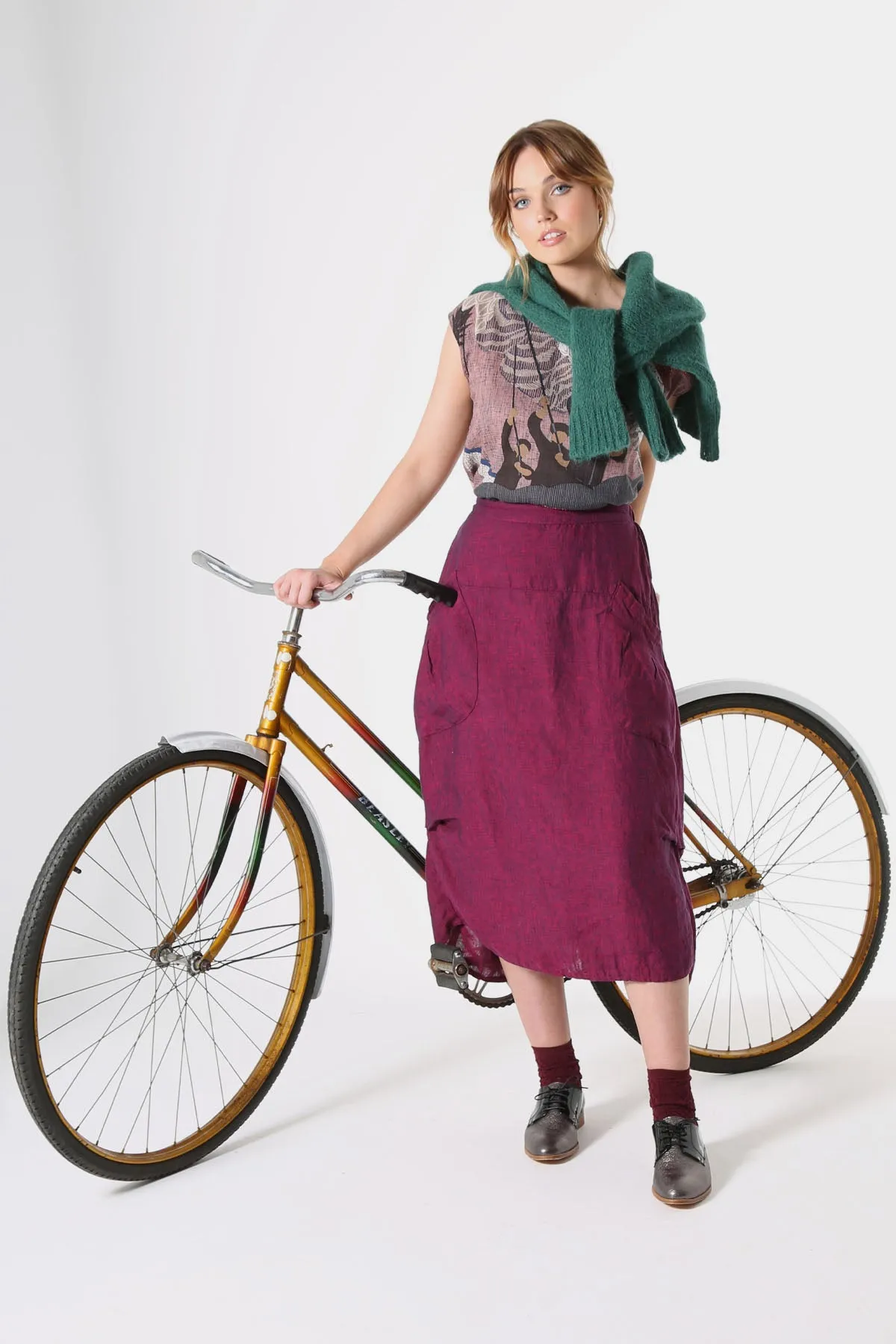 Milwaukee Rosa Linen Skirt Plum
