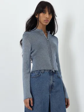 Nuon Blue Ribbed Cardigan