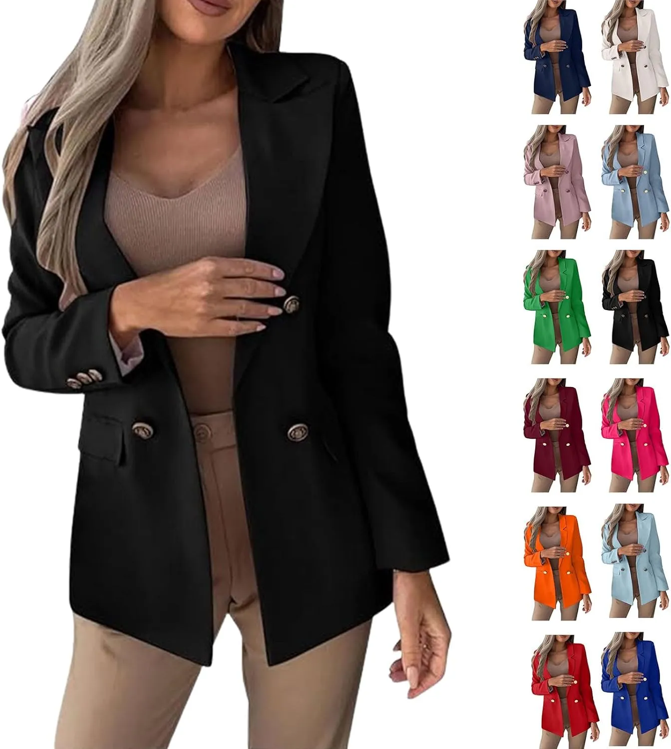 Oversized Blazers for Women Business Casual Long Sleeve Double Breasted Suit Jackets Open Front Lightweight Blazer