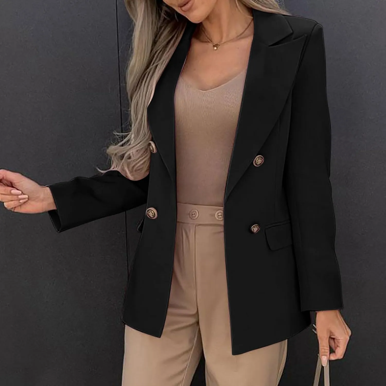 Oversized Blazers for Women Business Casual Long Sleeve Double Breasted Suit Jackets Open Front Lightweight Blazer
