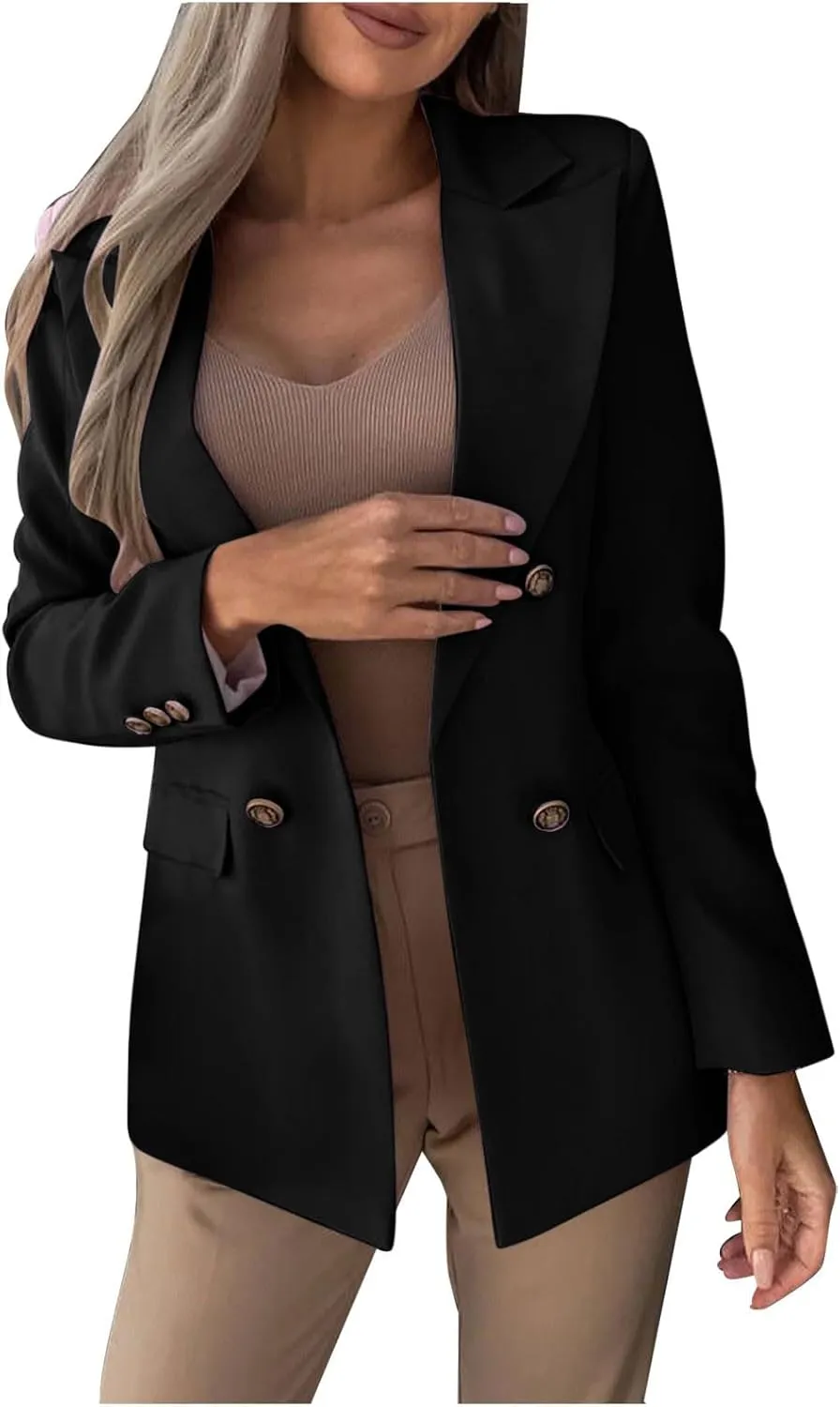 Oversized Blazers for Women Business Casual Long Sleeve Double Breasted Suit Jackets Open Front Lightweight Blazer