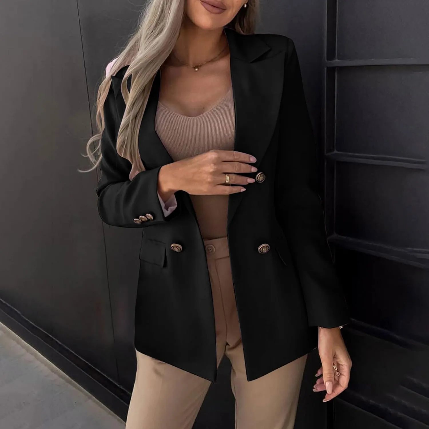 Oversized Blazers for Women Business Casual Long Sleeve Double Breasted Suit Jackets Open Front Lightweight Blazer