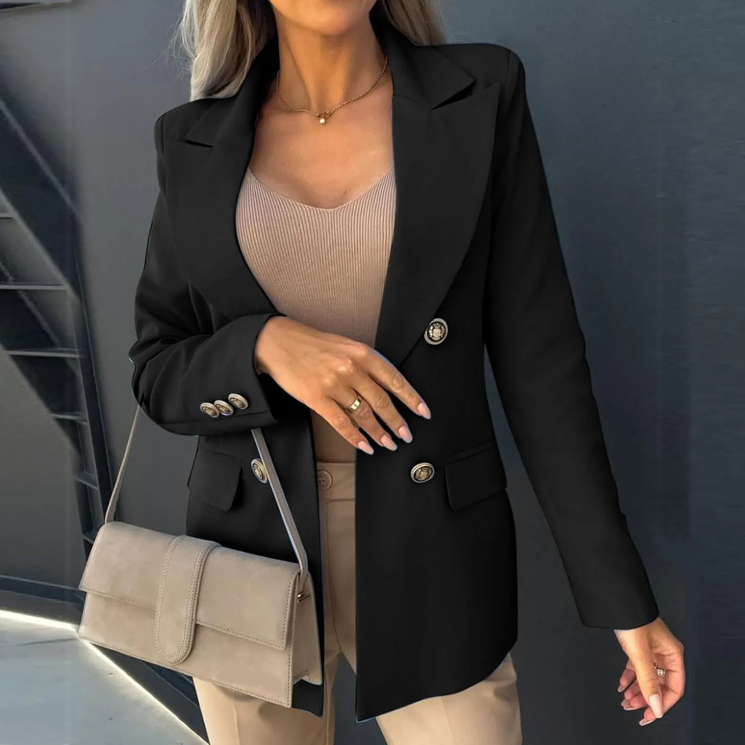 Oversized Blazers for Women Business Casual Long Sleeve Double Breasted Suit Jackets Open Front Lightweight Blazer