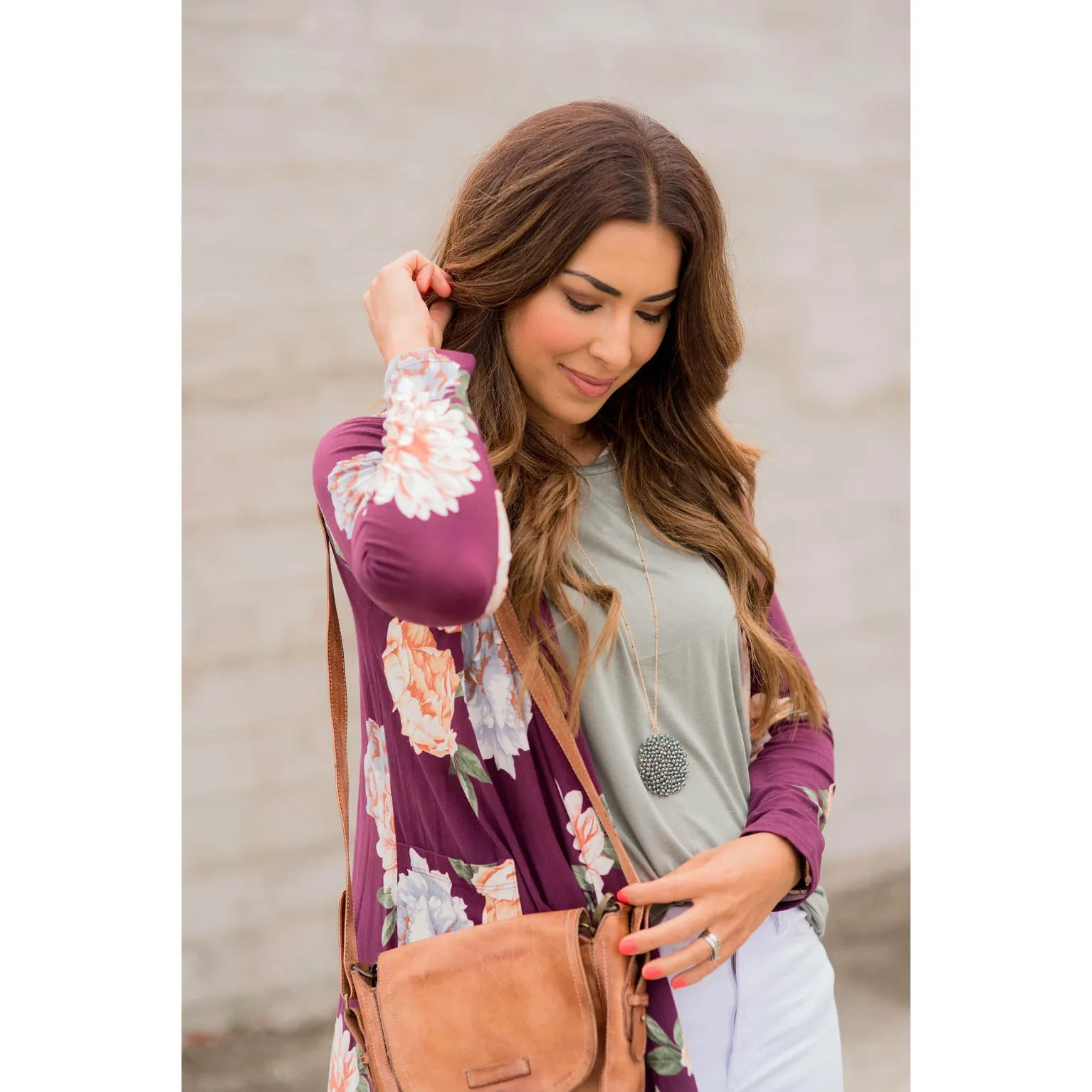 Plum Floral Pocket Cardigan