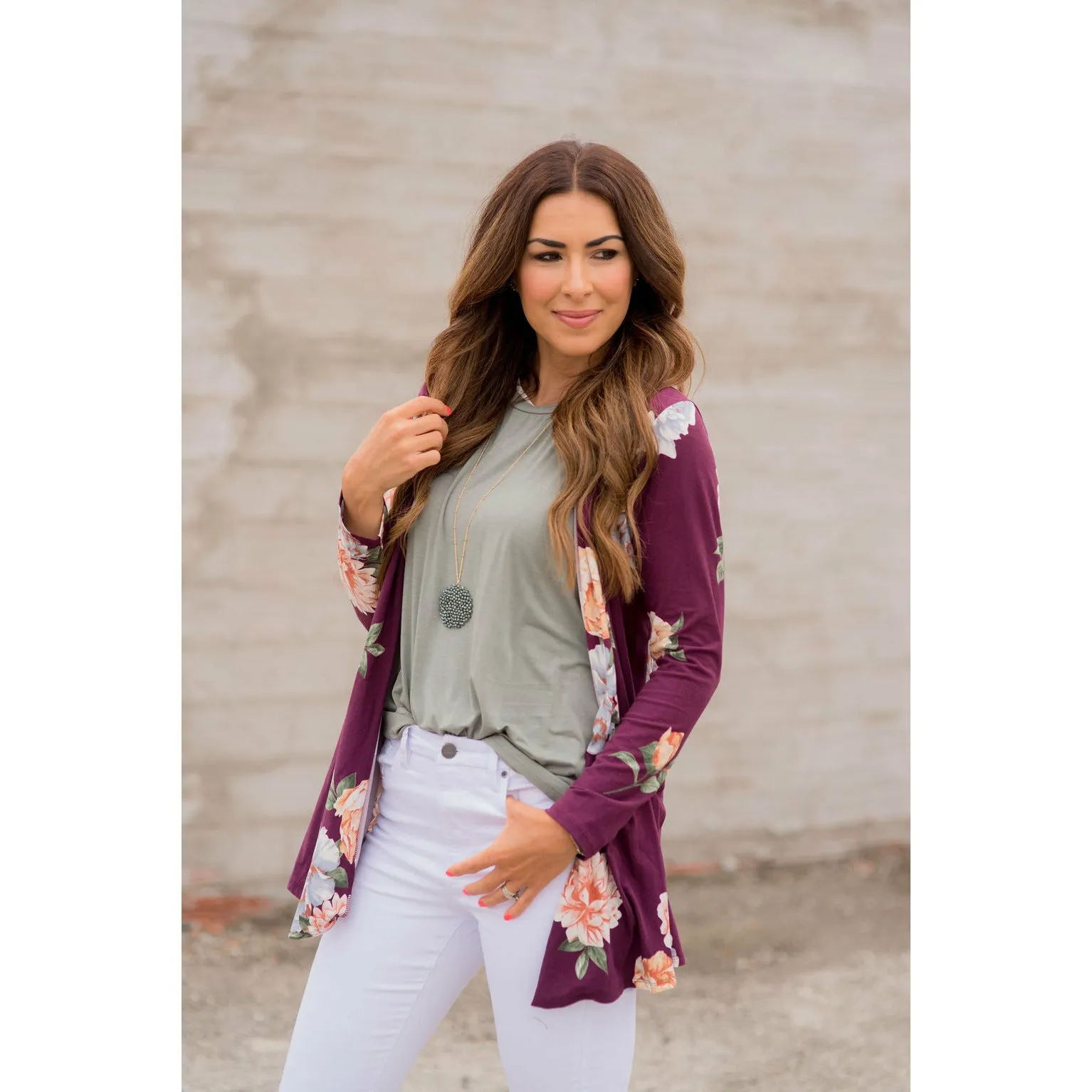 Plum Floral Pocket Cardigan
