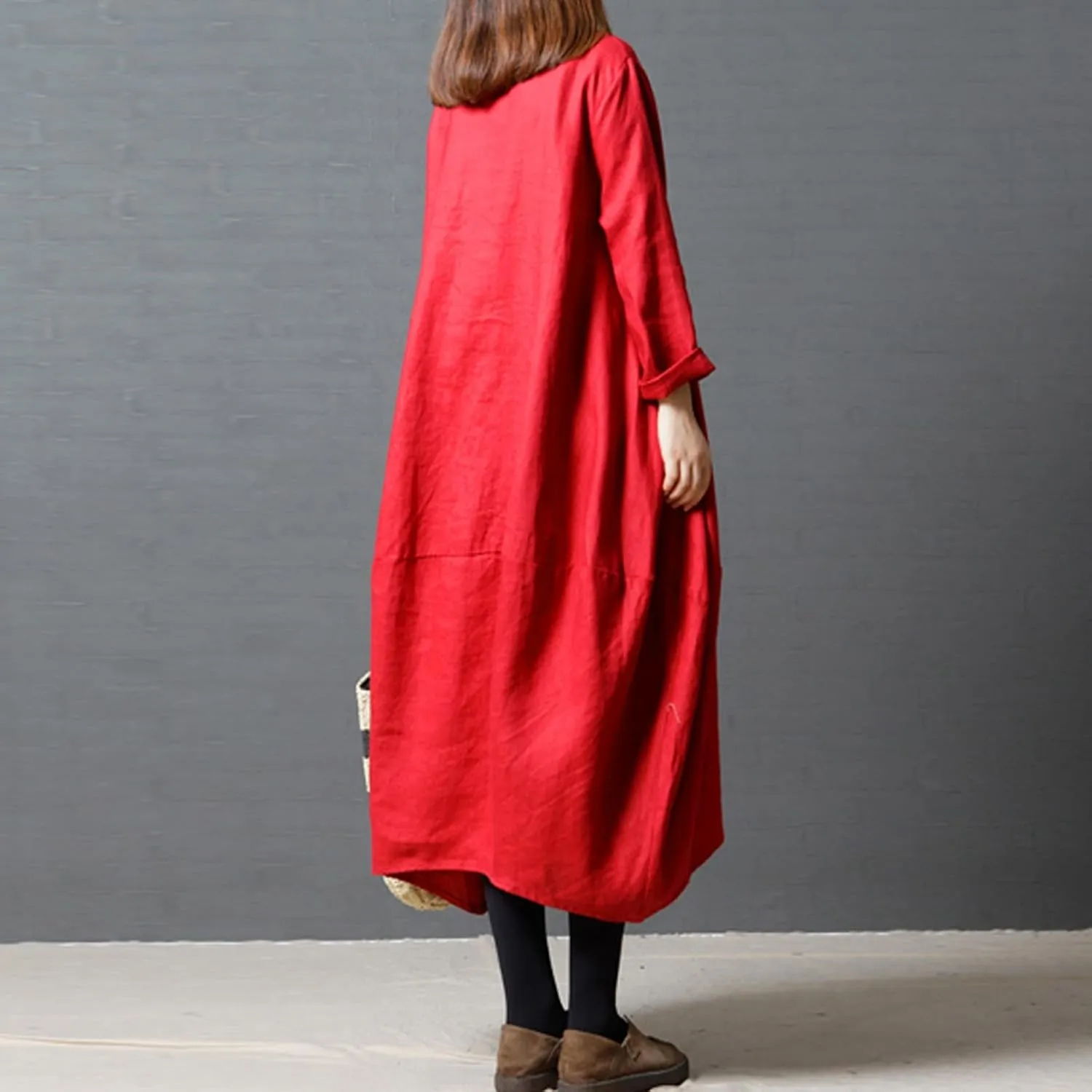 PTOLOCIF Casual Dresses for Women Loose-Fit Swing Dress Cotton Linen Long Sleeve Maxi Dress Summer Tunic Shift Dress