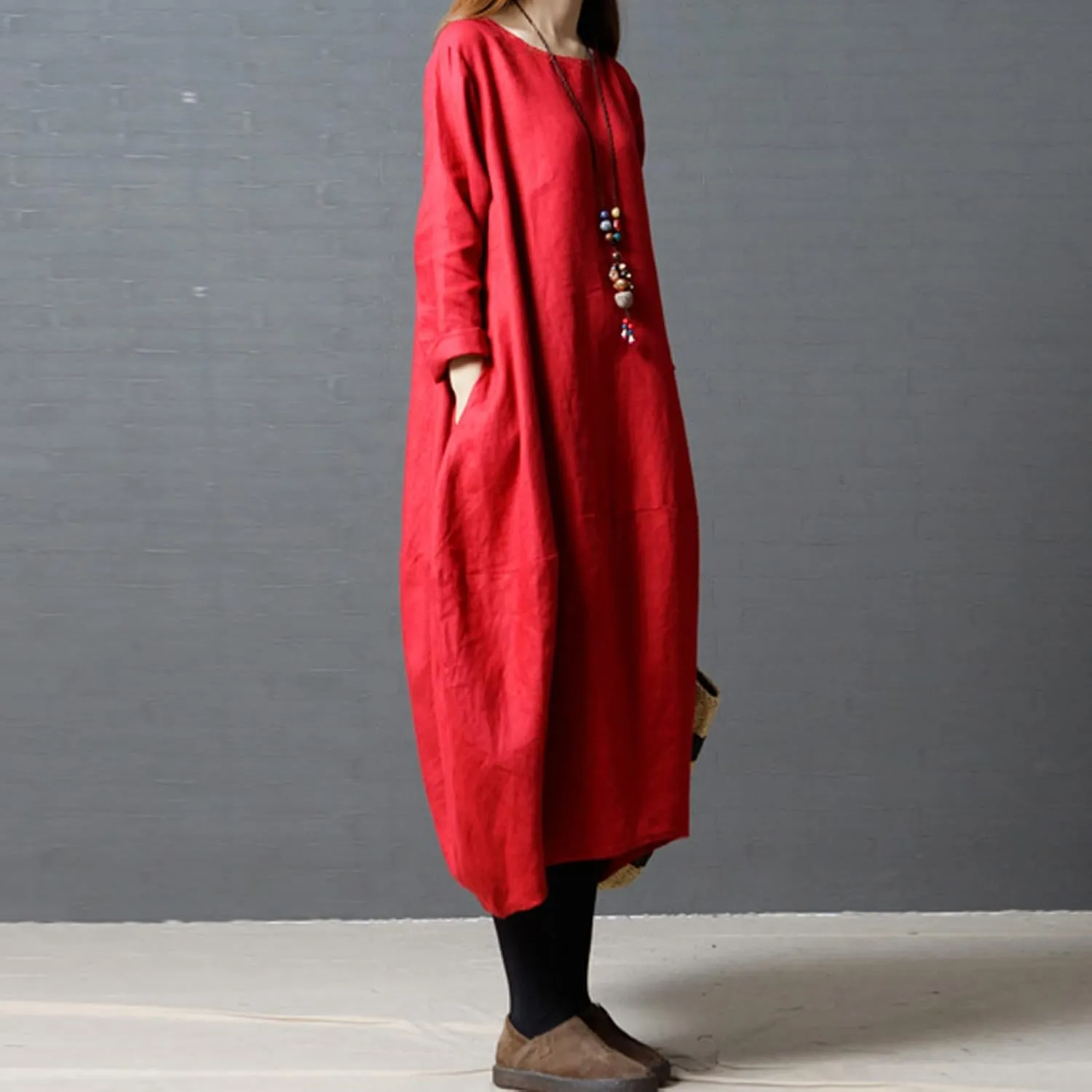 PTOLOCIF Casual Dresses for Women Loose-Fit Swing Dress Cotton Linen Long Sleeve Maxi Dress Summer Tunic Shift Dress