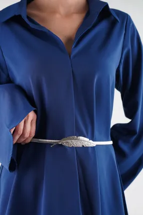 Silver Feather Buckle Metal Stretch Belt