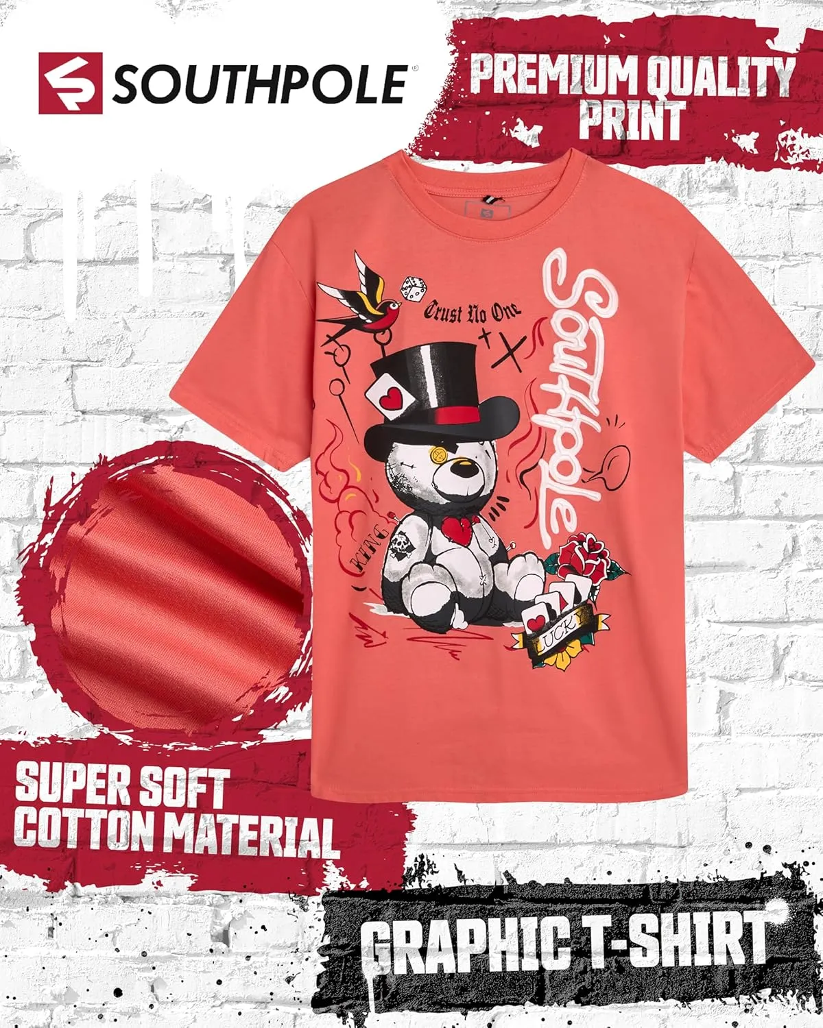 Southpole Mens Graphic T-Shirts - Stylish Cotton Blend Pullover Short Sleeve Crewneck Streetwear Graphic Tee for Men (S-XXL)
