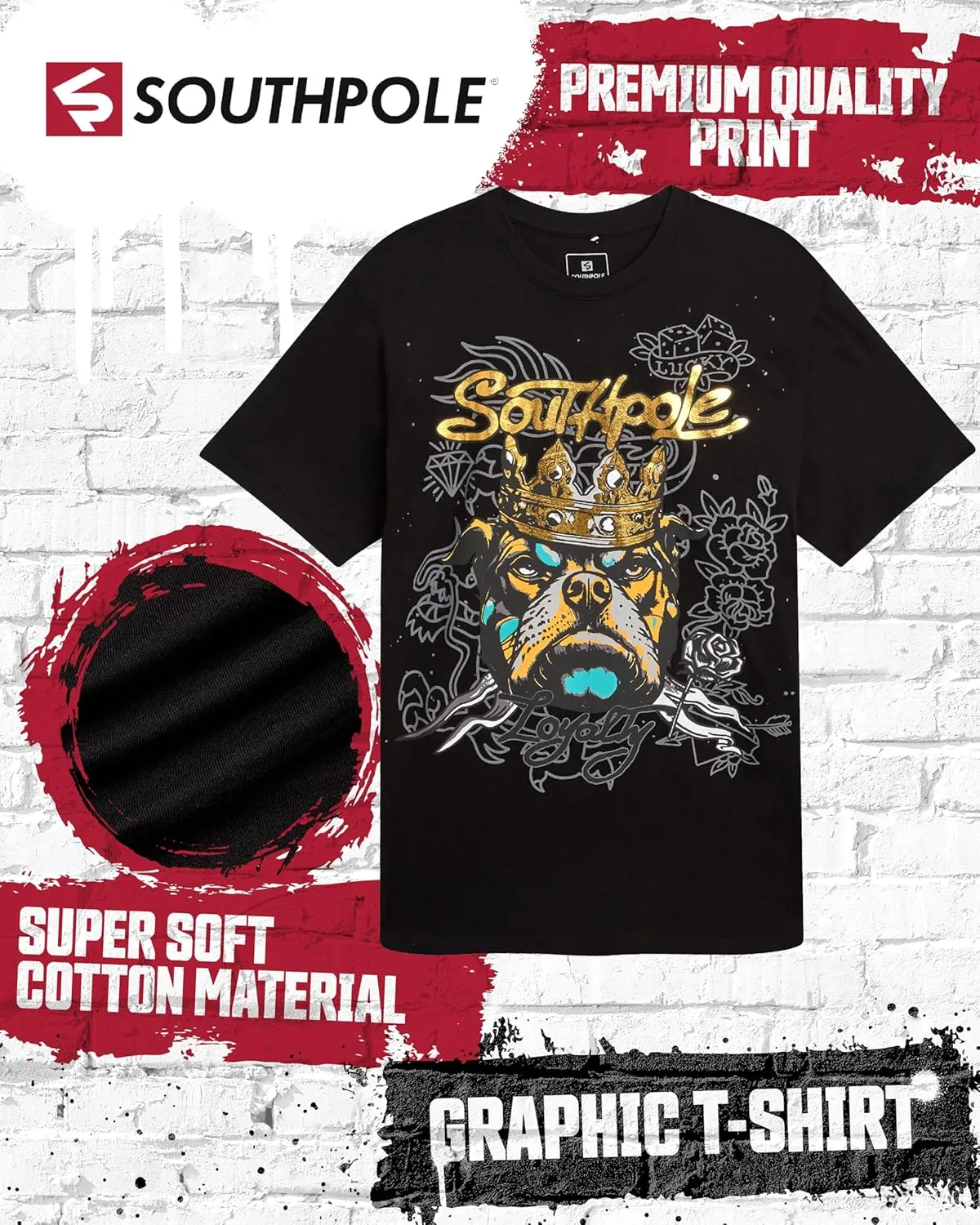 Southpole Mens Graphic T-Shirts - Stylish Cotton Blend Pullover Short Sleeve Crewneck Streetwear Graphic Tee for Men (S-XXL)