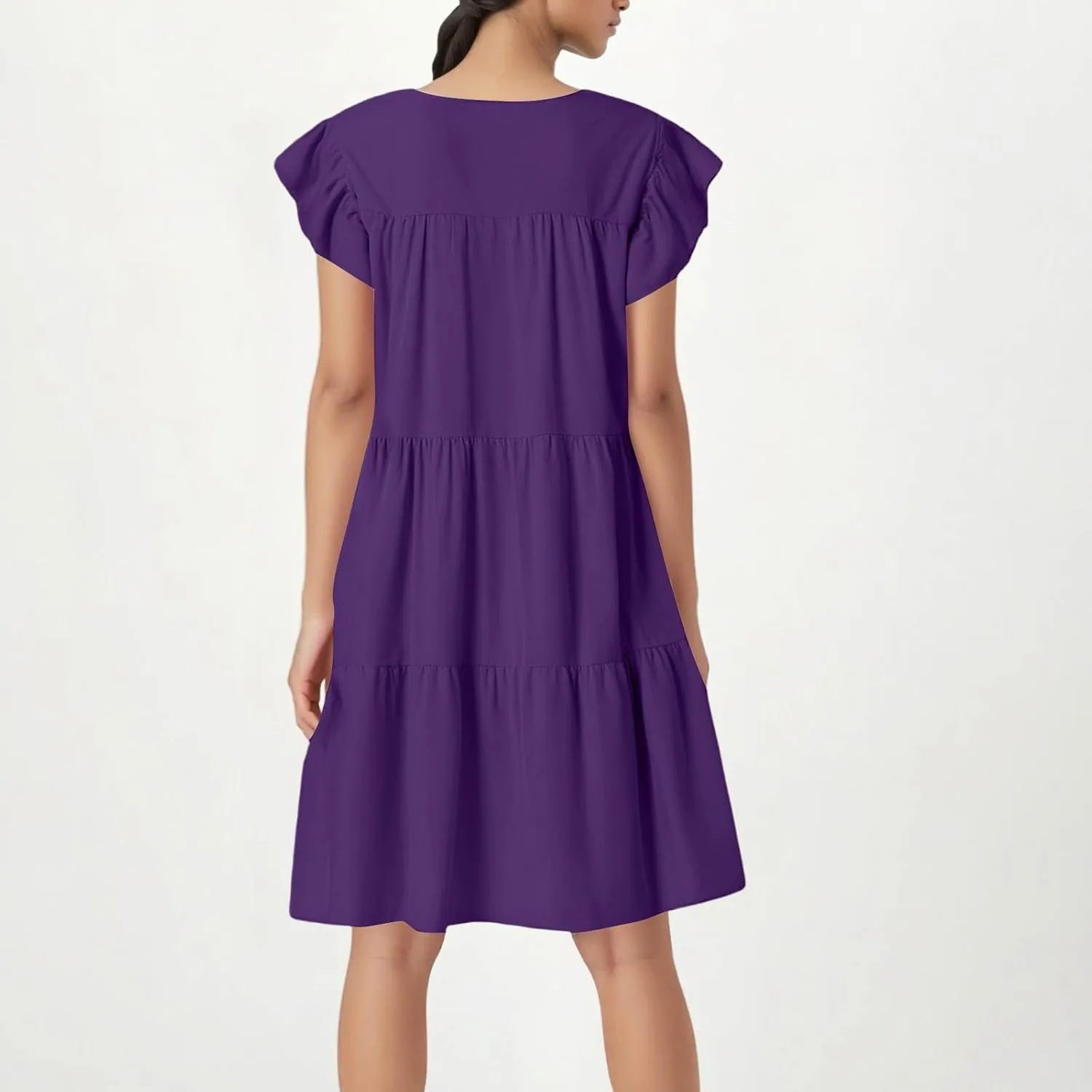 Summer Babydoll Dresses for Women 2025 Plus Size Ruffle Dress Casual Cap Sleeve Flowy Midi Dress