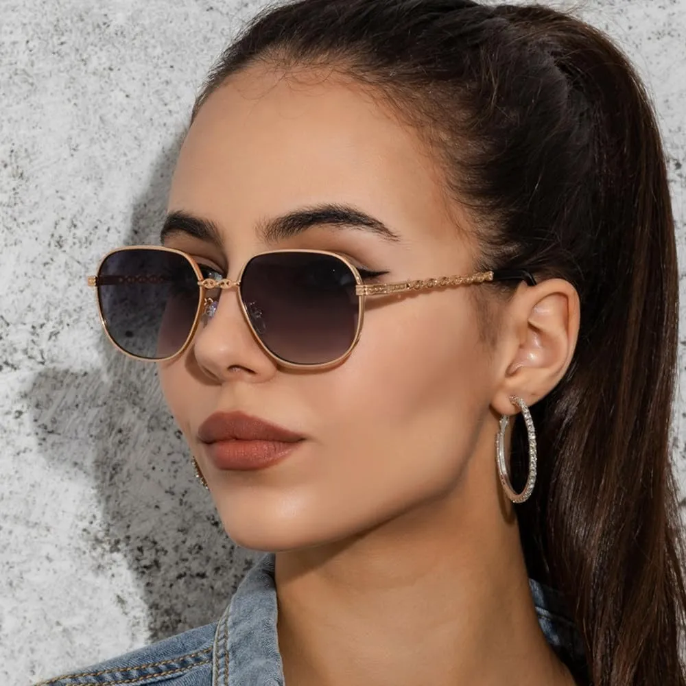 Sunglasses Women Fashion Vintage Frames Gradient Sun Glasses Retro Punk Metal Shades