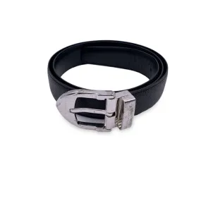 Trendy Inspired Louis Vuitton Black Taiga Classic Belt Silver Metal Buckle Size 85/34