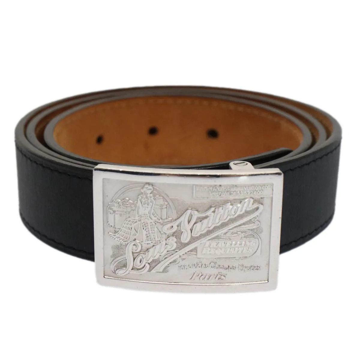 Trendy Inspired Louis Vuitton Ceinture Jeans Belt Leather 29.5"-33.5" Black M6812 Auth Ki3398