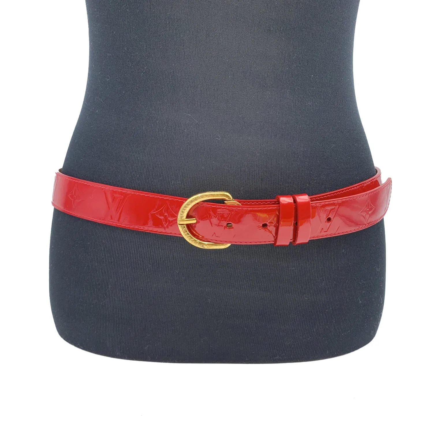 Trendy Inspired Louis Vuitton Red Pomme D'amour Monogram Vernis Belt Size 90/36