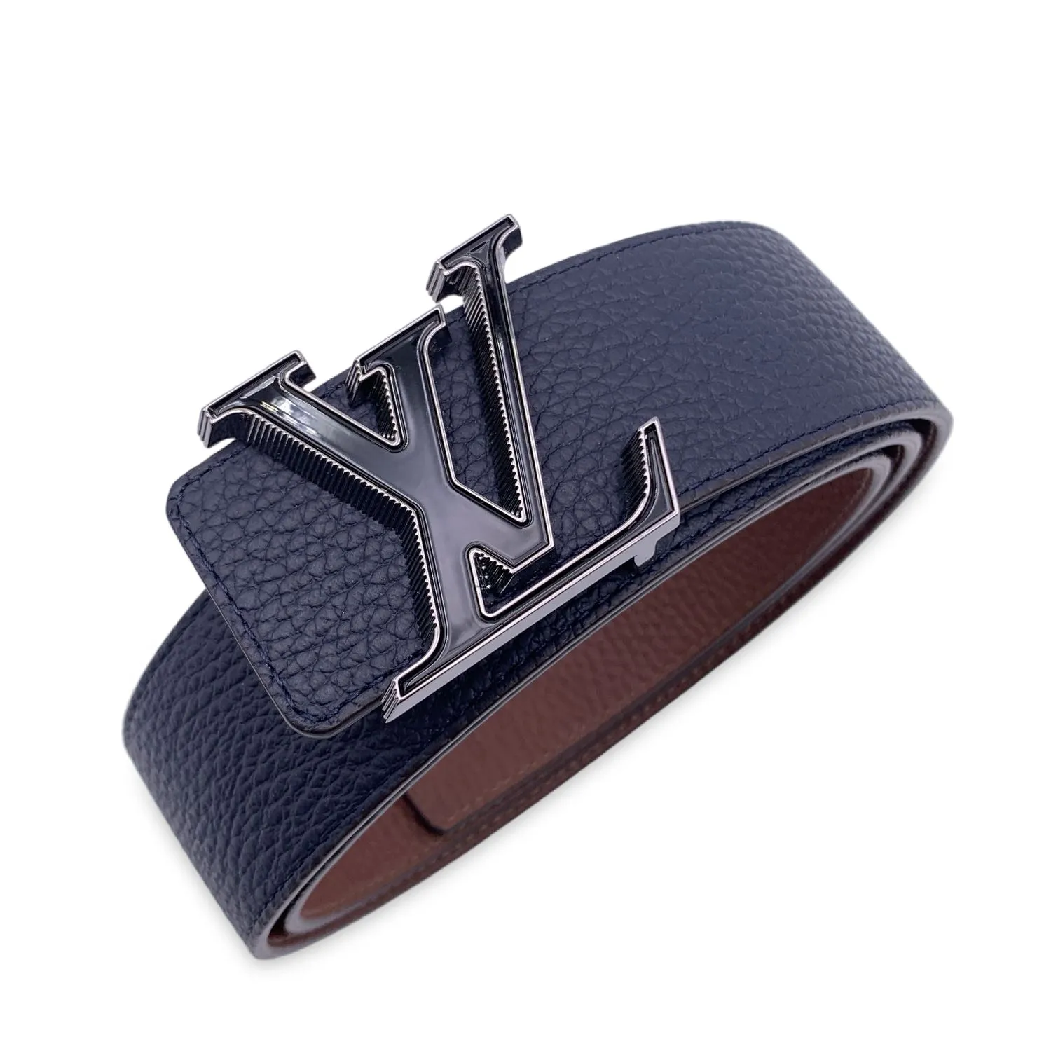 Trendy Inspired Louis Vuitton Reversible Blue Brown Lv Tilt Buckle Belt Size 110/44
