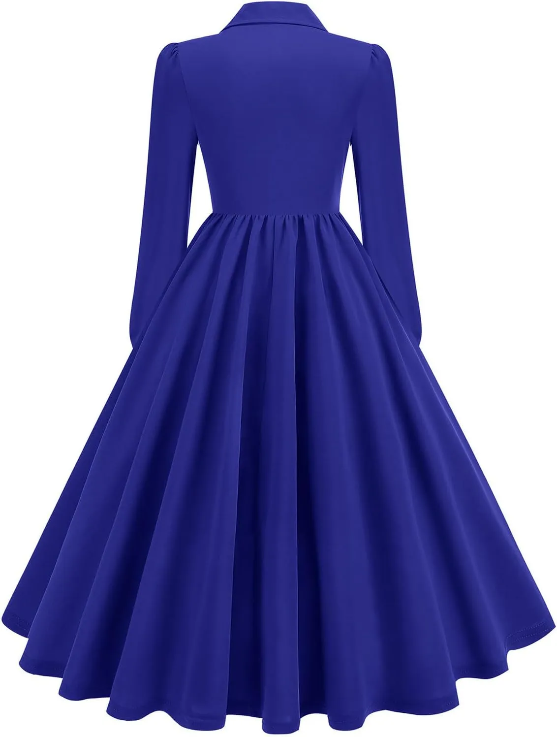 Vintage A-Line Dress for Women Notch Lapel Collar Button Down Dress Elegant Pleated Long Sleeve Solid Maxi Dress