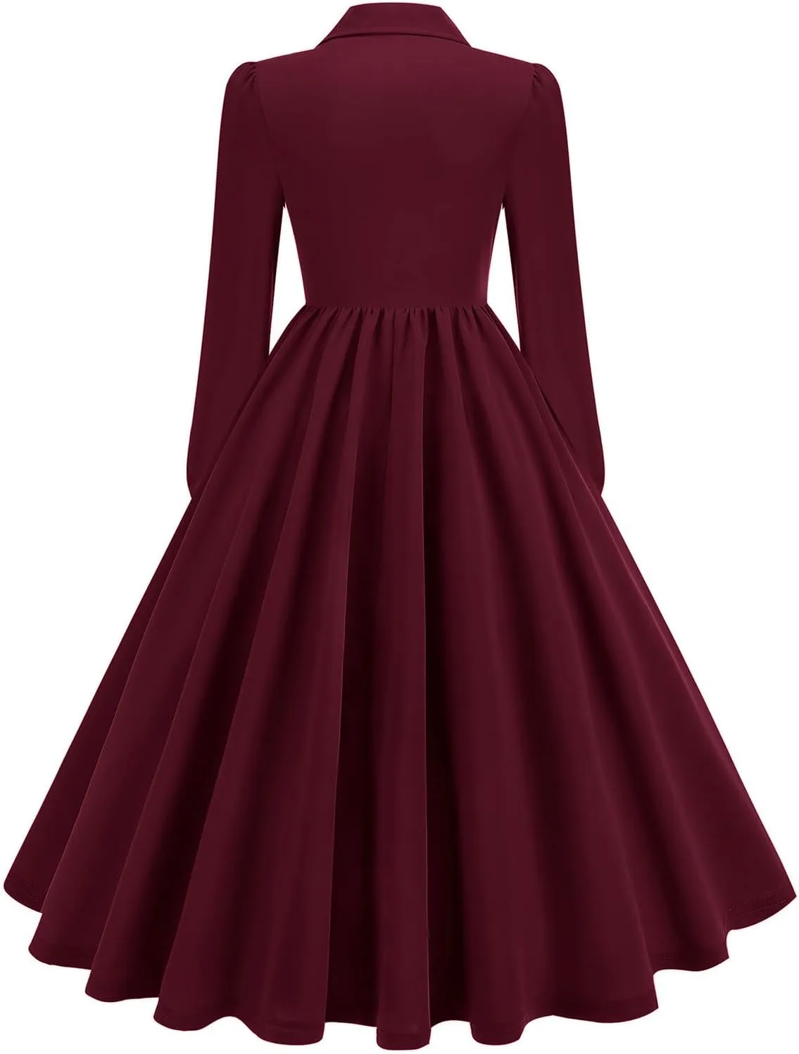 Vintage A-Line Dress for Women Notch Lapel Collar Button Down Dress Elegant Pleated Long Sleeve Solid Maxi Dress