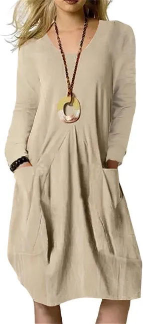 Women Long Sleeve Swing Tshirt Dress with Pockets Loose Fit Summer Casual Tunic Dress