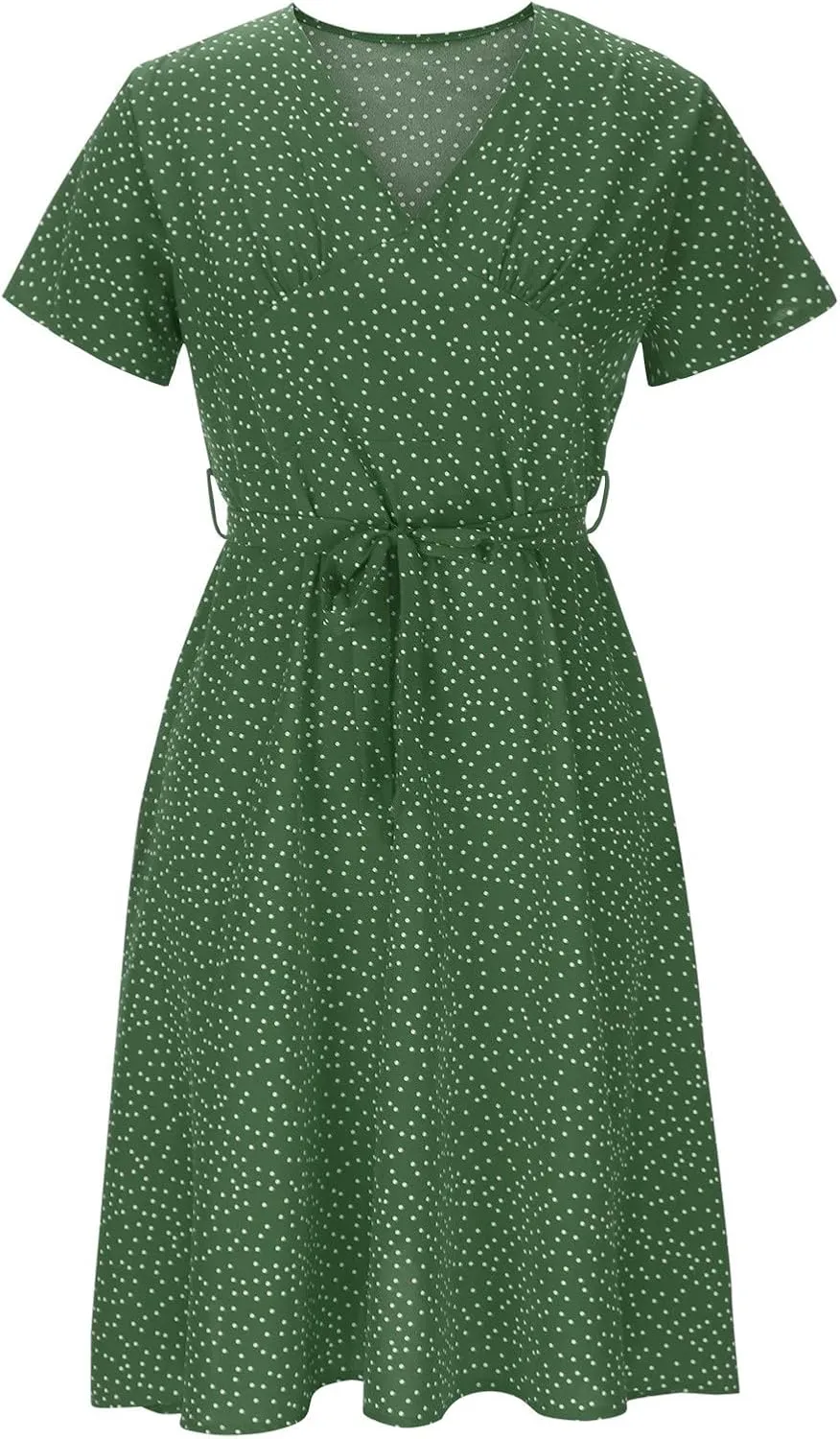 Womens 2024 Summer Dresses Polka Dot Short Sleeve V Neck Tunic Dress A-line Loose Casual Flowy Dress Beach Vacation Dress