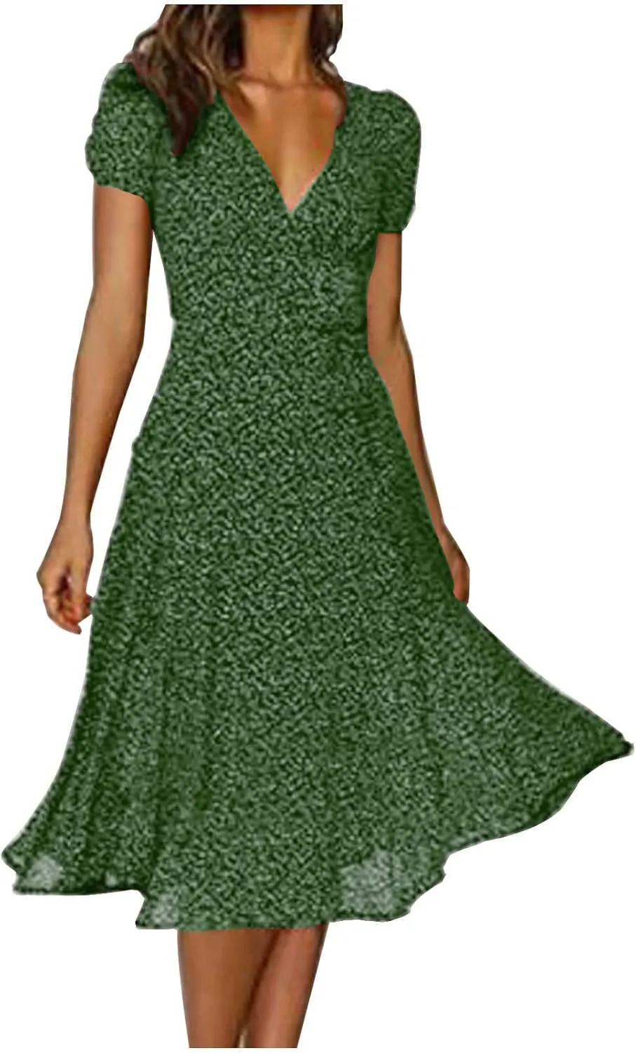 Womens 2024 Summer Dresses Polka Dot Short Sleeve V Neck Tunic Dress A-line Loose Casual Flowy Dress Beach Vacation Dress