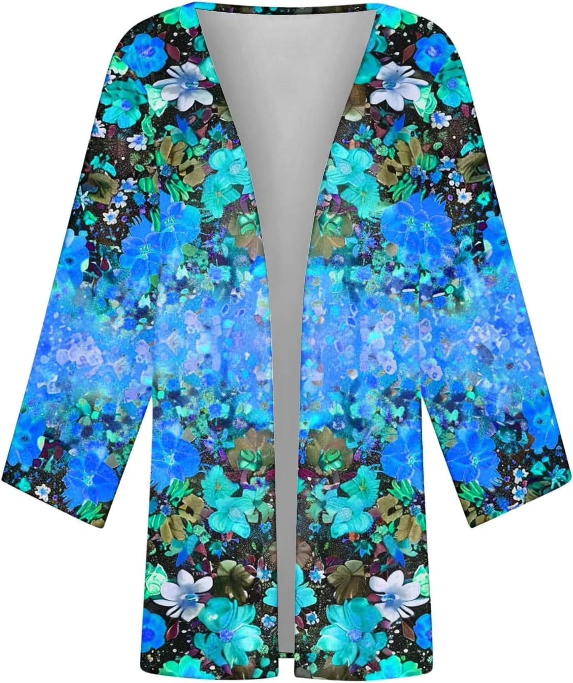 Women's Boho Floral Print 3/4 Sleeve Cardigans Loose Fit Cover Up Casual Blouses Cardigan Vacation Cover Up Tops
