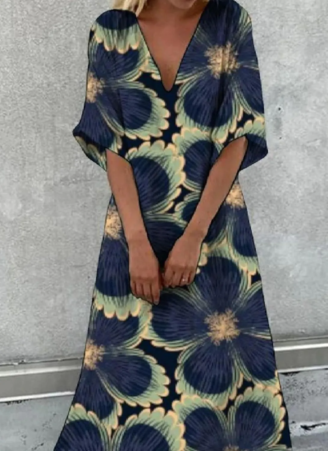 Women's Dress Floral Print Short Sleeve Maxi Dress V Neck Shift Dress 2025 Summer Beach Trendy Dress Fashion