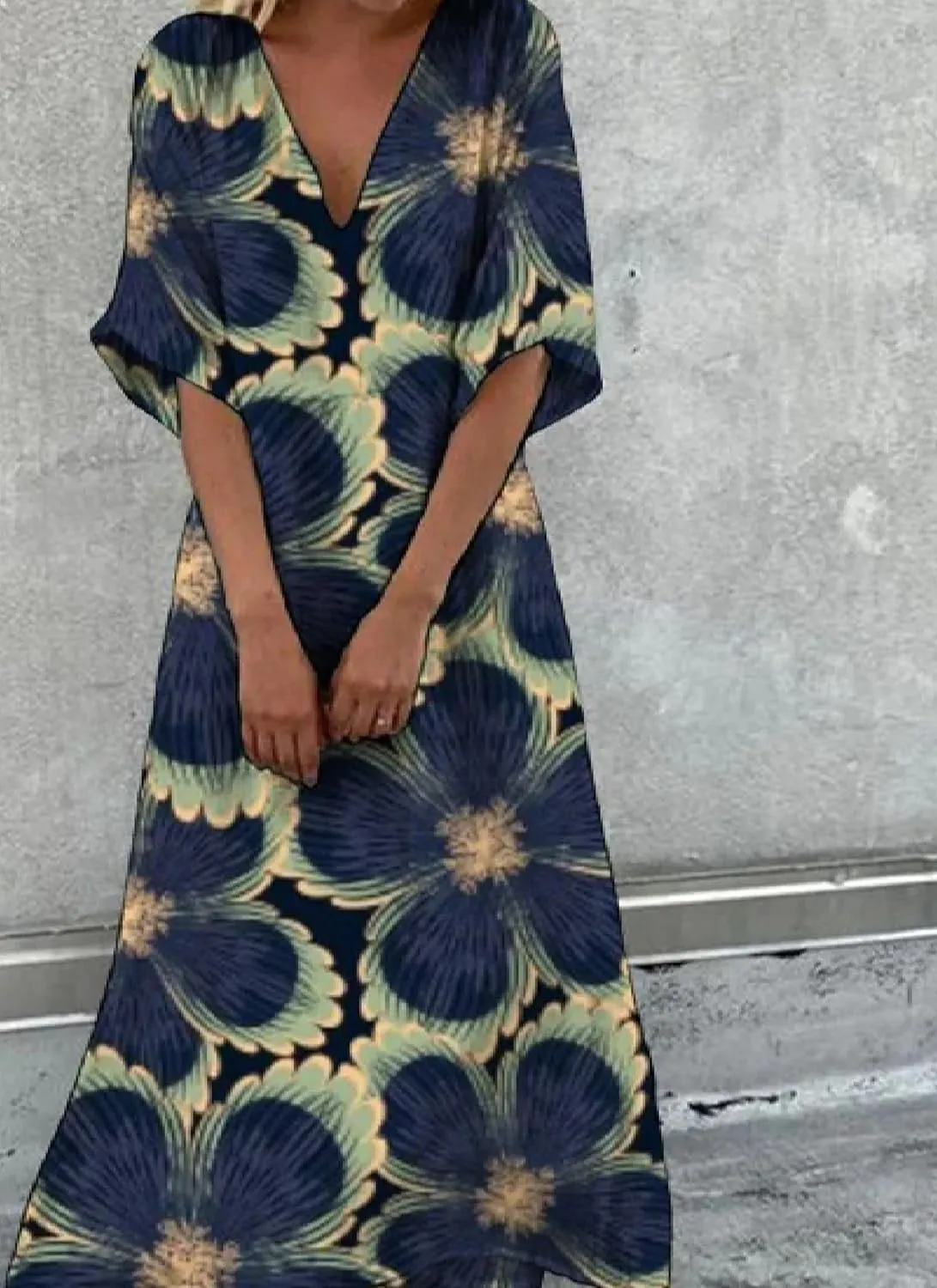 Women's Dress Floral Print Short Sleeve Maxi Dress V Neck Shift Dress 2025 Summer Beach Trendy Dress Fashion
