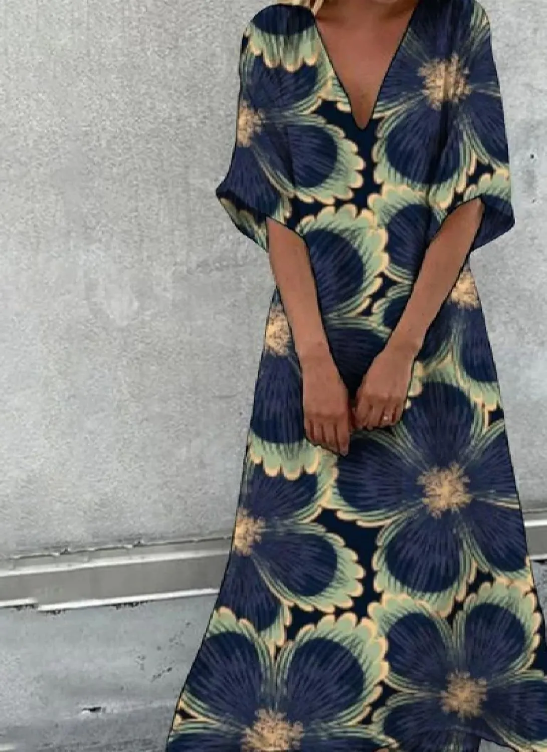 Women's Dress Floral Print Short Sleeve Maxi Dress V Neck Shift Dress 2025 Summer Beach Trendy Dress Fashion