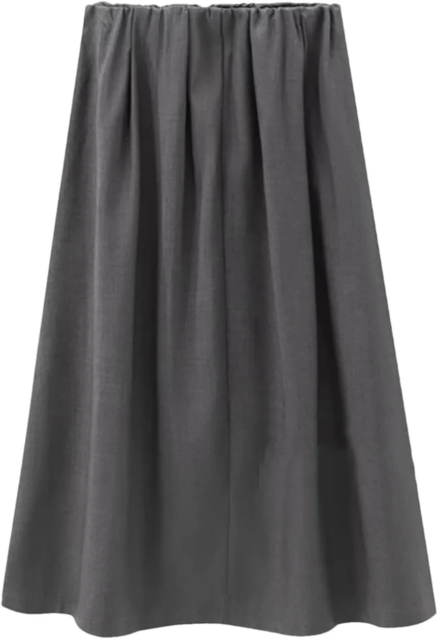 Women's Gray Pleated Maxi Skirt, Vintage Wide Hem Office Chic