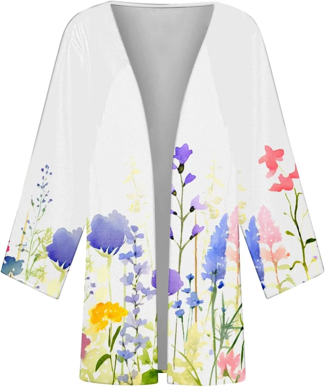 Women's Open Front Cardigan 3/4 Sleeve Casual Duster Cardigans Floral Print Jackets Lightweight Shrugs Blouse Tops