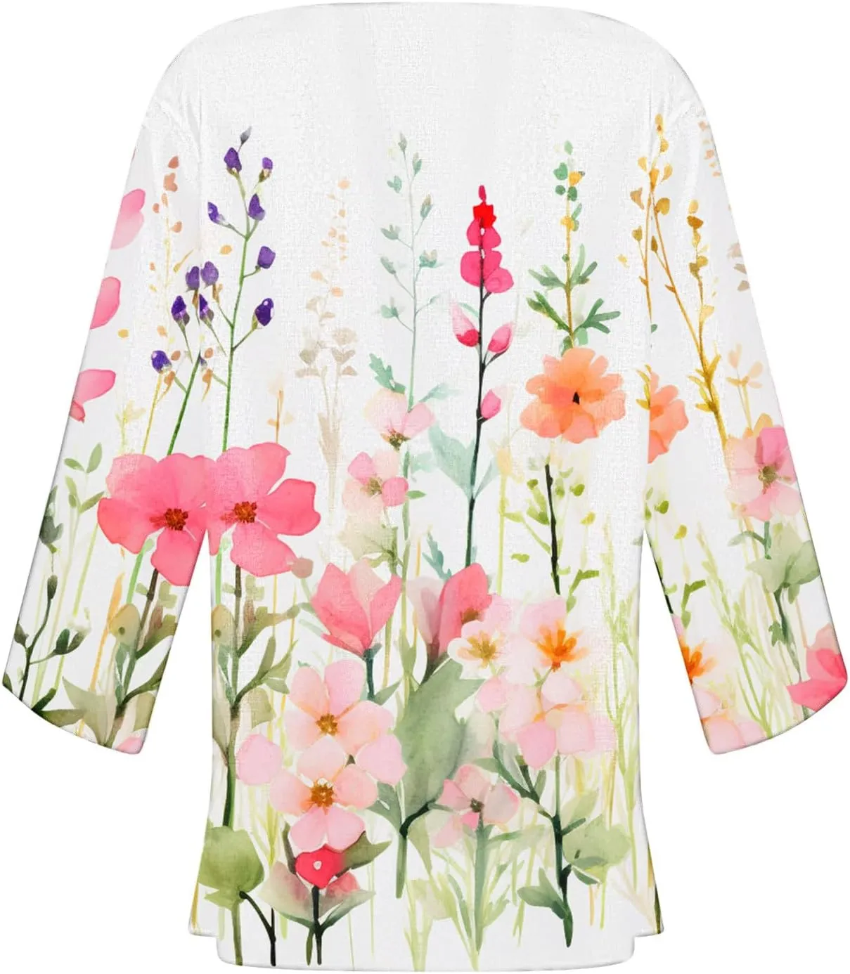 Women's Open Front Cardigan 3/4 Sleeve Casual Duster Cardigans Floral Print Jackets Lightweight Shrugs Blouse Tops