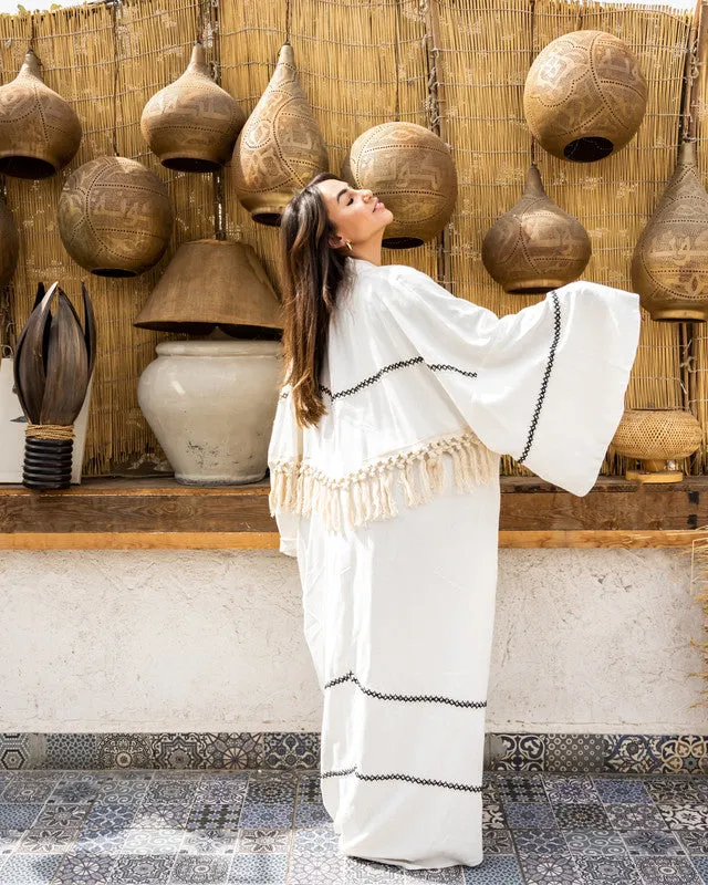 Women's Pure Linen Beige Cardigan with Handmade Embroidery - Elegant Wedyan Design, Made in Egypt - One Size Fit
