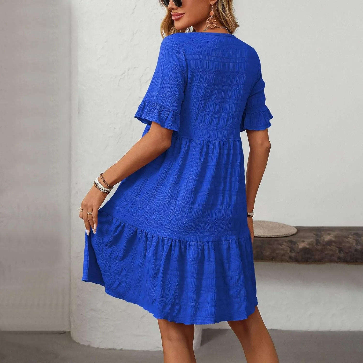 Womens Summer Dresses Fashion 2025 Crewneck Solid Casual Short Sleeve Spring Mini Dress Beach Vacation Dresses