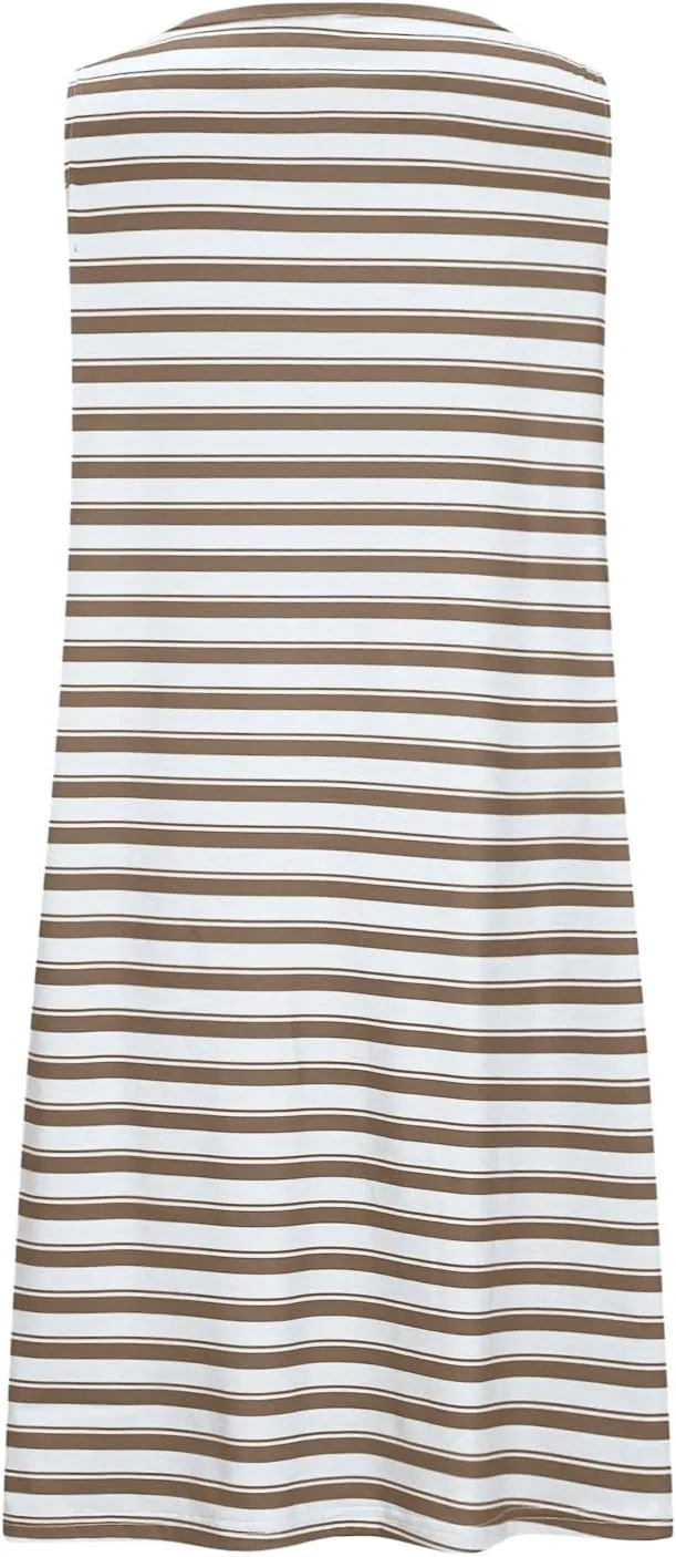 Xiaojmake Women Maternity Dress Loose Striped T-Shirt Dress Sleeveless Crewneck Tank Dress Casual Beach Sundress with Pockets