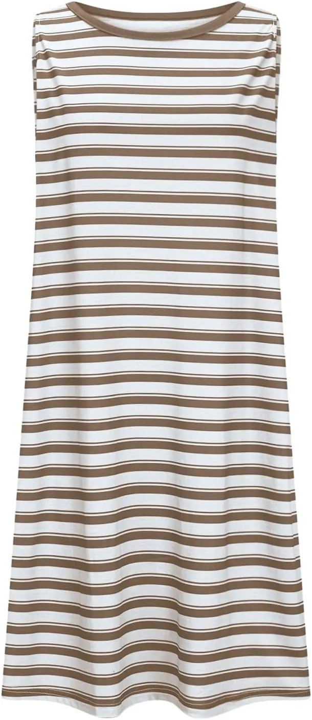 Xiaojmake Women Maternity Dress Loose Striped T-Shirt Dress Sleeveless Crewneck Tank Dress Casual Beach Sundress with Pockets